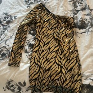 Ark & Co Black and Gold One Shoulder Bodycon Dress